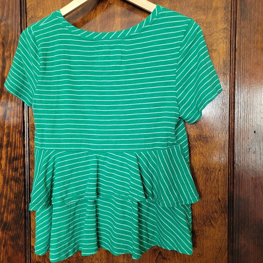 Anthropologie Dopamine Green Cotton Blend Tiered Ruffle Tee Shirt SIZE Medium - Picture 4 of 7